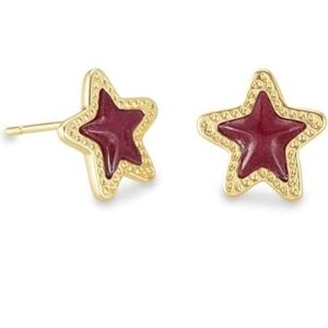 Kendra Scott "Jae" Star Stud Earrings in Gold/Maroon Jade.